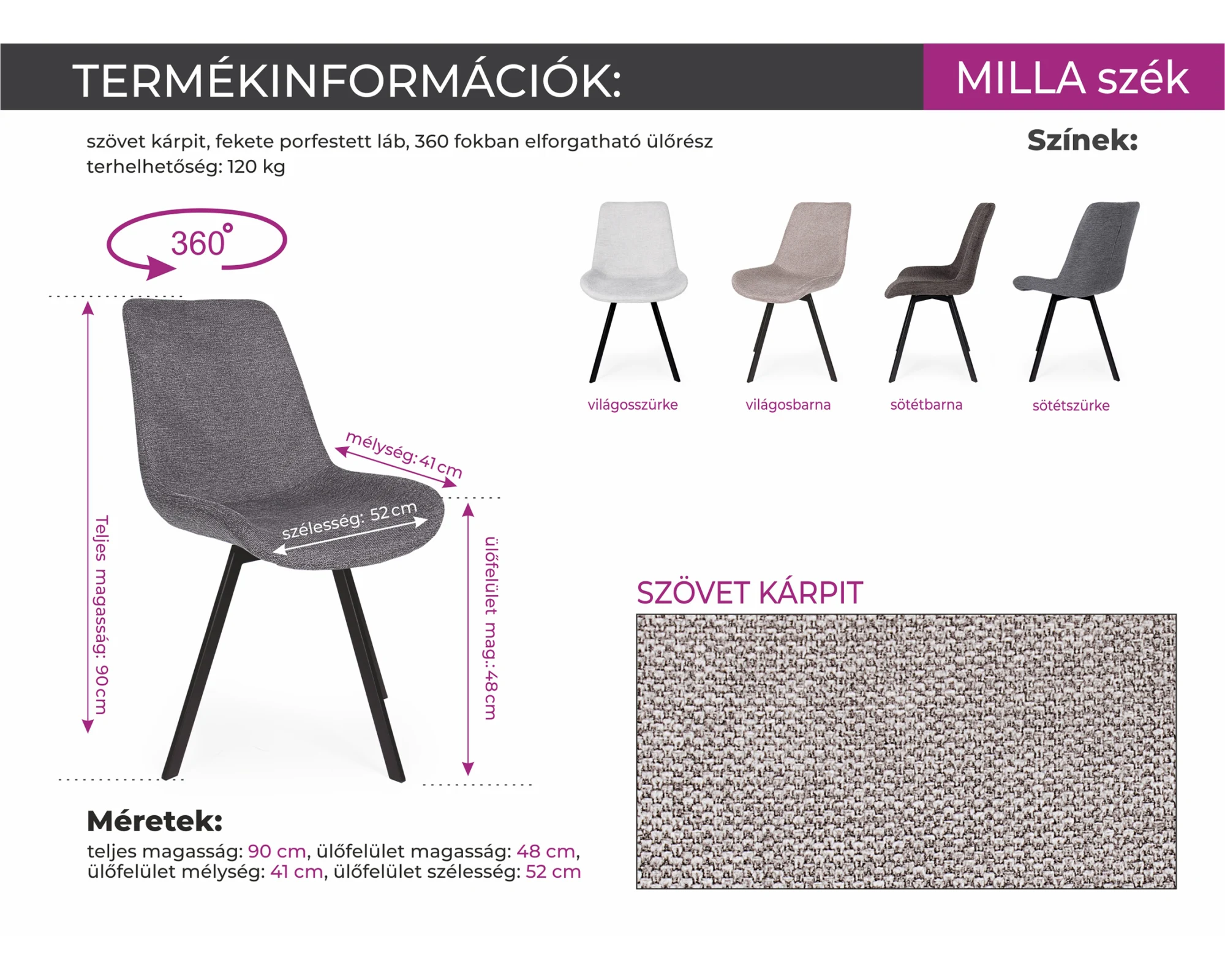 Milla forgó étkező szék